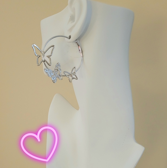 2/$20🌼 Silverstone Butterfly 2" Hoops Earrings - Picture 3 of 4